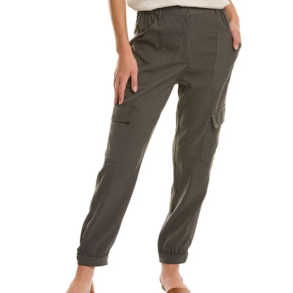 Max Studio Twill Green Women's Cargo Joggers Size Large - Picture 1 of 11